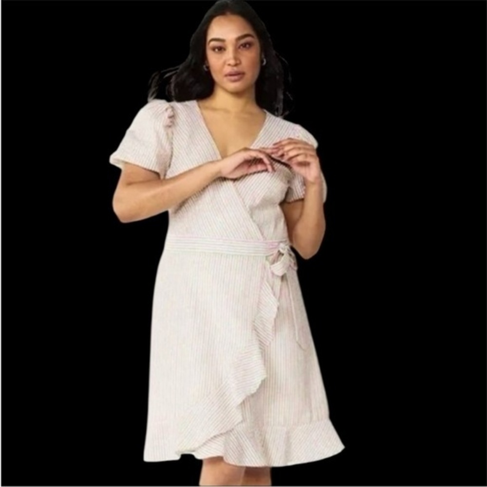 Draper James Striped Wrap Dress with Ruffle Hem Size Small
